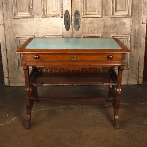 #53646 Antique Victorian Wood Library Writing Desk image 2