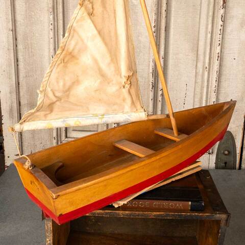 #53717 Antique BEA GULL Wooden Toy Sailboat image 6