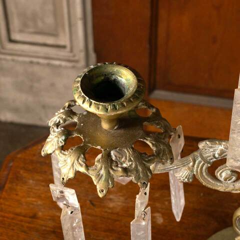 #53795 Antique Brass Candelabras with Glass Prisms image 7