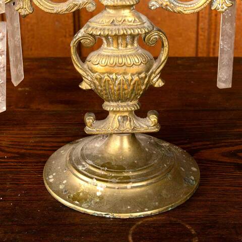 #53795 Antique Brass Candelabras with Glass Prisms image 3