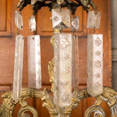 #53795 Antique Brass Candelabras with Glass Prisms image 4