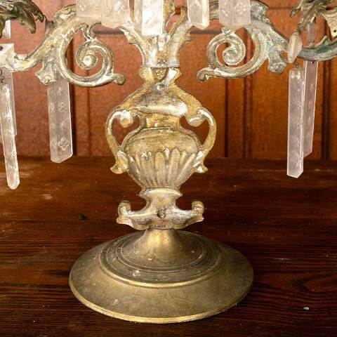 #53795 Antique Brass Candelabras with Glass Prisms image 8