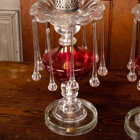 #53796 Cranberry Glass Hurricane Candle Holders image 2