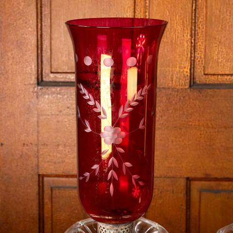 #53796 Cranberry Glass Hurricane Candle Holders image 4
