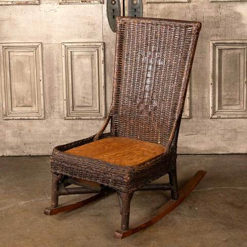 #53801 Antique Wicker Rocking Chair w/ Drawer image 4