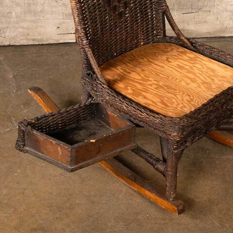 #53801 Antique Wicker Rocking Chair w/ Drawer image 2