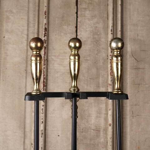 #53816 Antique Metal & Brass Fireplace Tool Set image 4