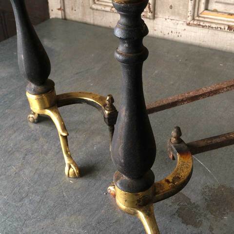 #53818 Pair of Vintage Brass & Cast Iron Andirons image 8