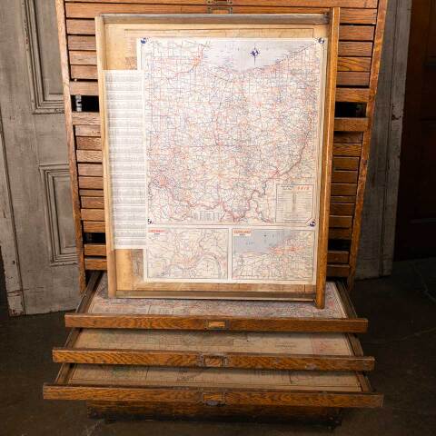 #53847 Antique Oak Flat Map 50 Drawer Cabinet Unit image 5