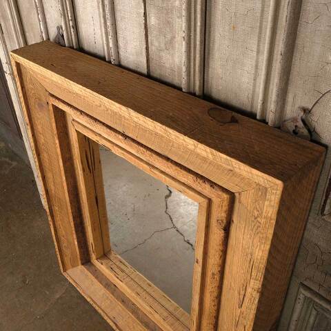 #53986 37x41 Rustic Wood Framed Beveled Mirror image 7