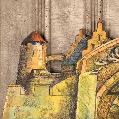 #53996 Antique Painted Castle Scene Stage Prop image 5