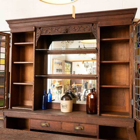 #54039 Antique English Oak Pub Dry Bar & Backbar image 6