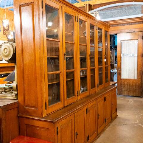 #54438 Large Antique Oak Storage & Display Cabinet image 8