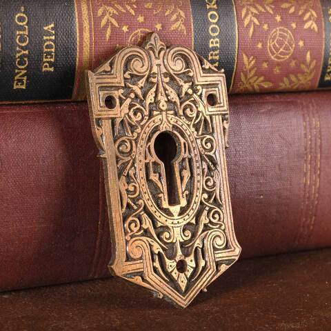 #54496 Antique Ornate Bronze Keyhole Escutcheon image 3