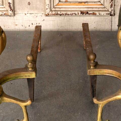 #54692 Antique Brass & Cast Iron Fireplace Andirons image 3