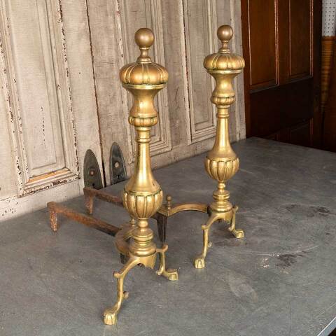 #54692 Antique Brass & Cast Iron Fireplace Andirons image 6