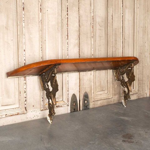 #55222 Antique Wood Shelf w/ Ornate Iron Brackets image 2