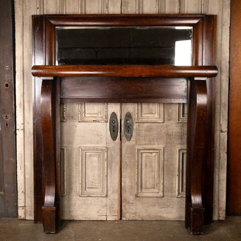 61x71 Antique Oak Fireplace Mantel w/ Mirror