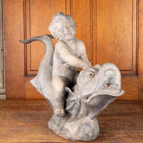 Antique Cherub & Fish Garden Statue