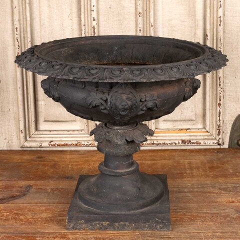 18" Antique Cast Iron Garden Planter Urn