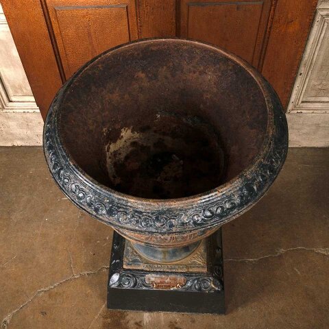 #55828 21" Antique Cast Iron Garden Urn & Pedestal image 7